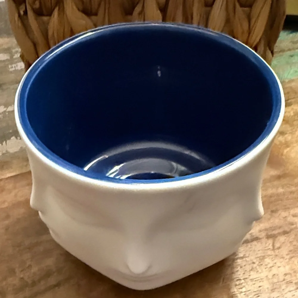 Jonathan Adler White Ceramic Face vase with Blue Interior - Picture 2 of 4